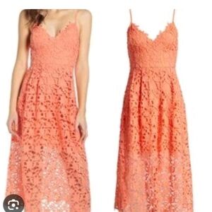 Astr Vibrant Coral Lace Maxi Dress